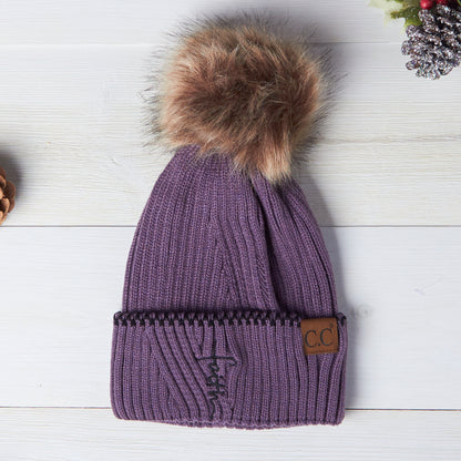 Faith Cross Ribbed Knit Beanie With Accented Cuff