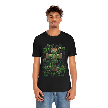 Green Leaf Wooden Cross Short Sleeve Tee