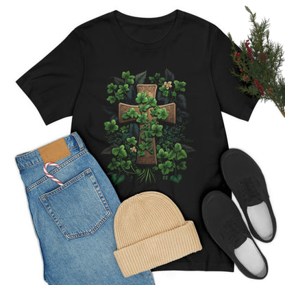 Green Leaf Wooden Cross Short Sleeve Tee