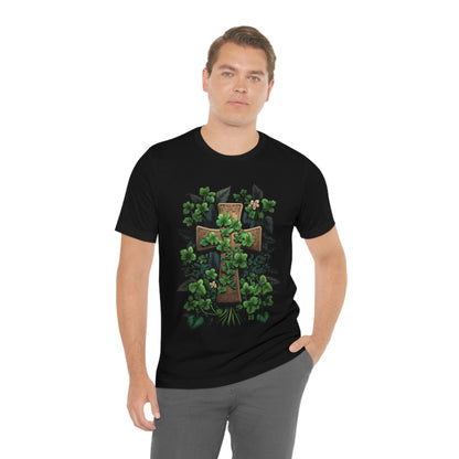 Green Leaf Wooden Cross Short Sleeve Tee