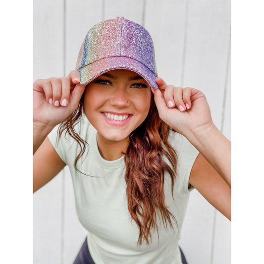 Glitter Ombre Criss-Cross High Ponytail CC Cap