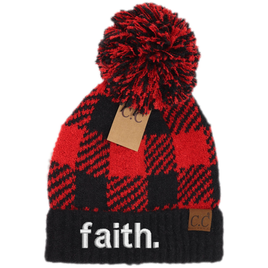 Faith Buffalo Print Jacquard Knit Pom Beanie