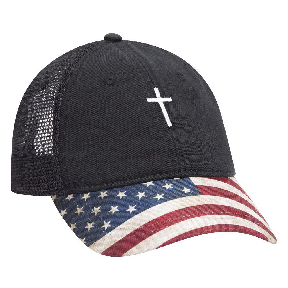 Cross American Flag Visor Mesh Cap