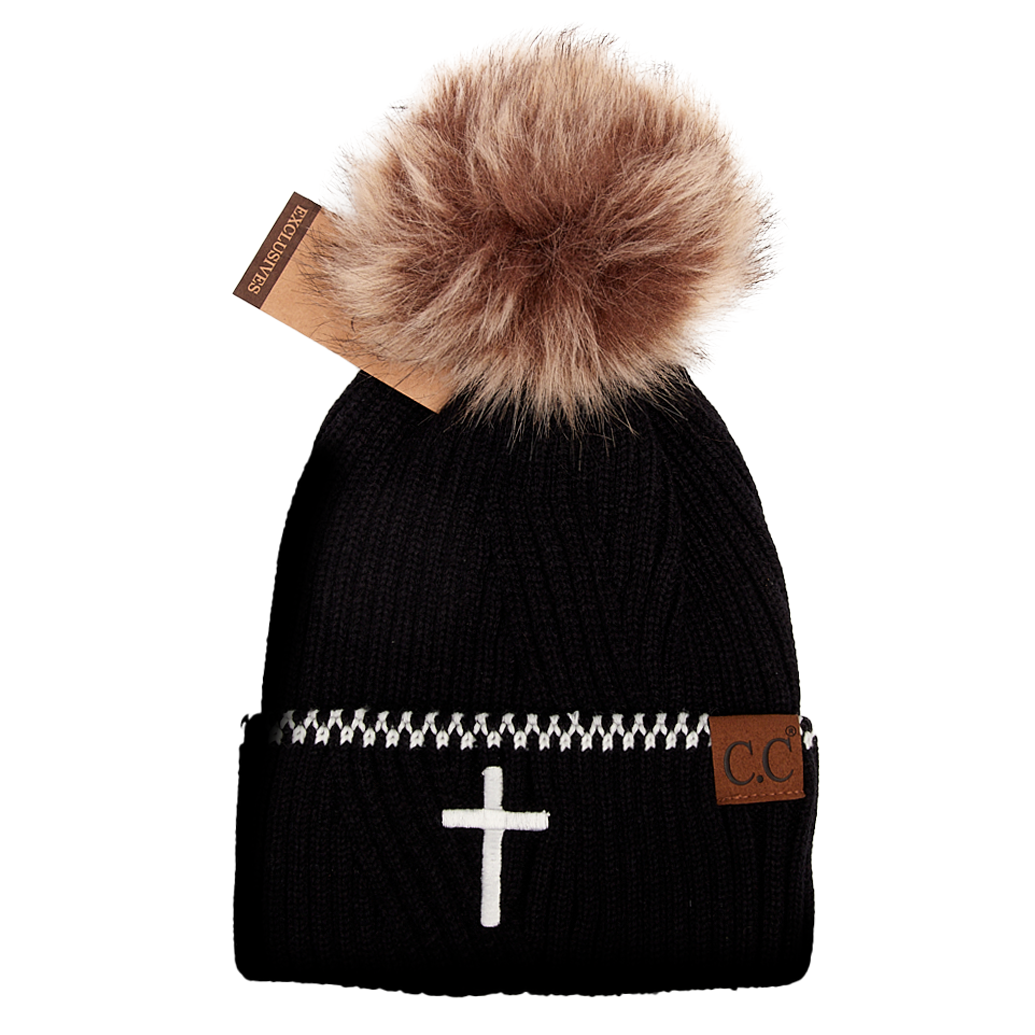 Cross Ribbed Knit Beanie With Accented Cuff