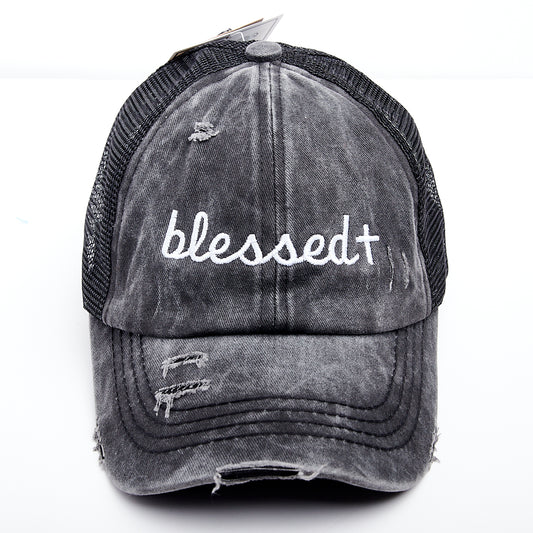 Blessed Cross Criss Cross Ponytail Hat
