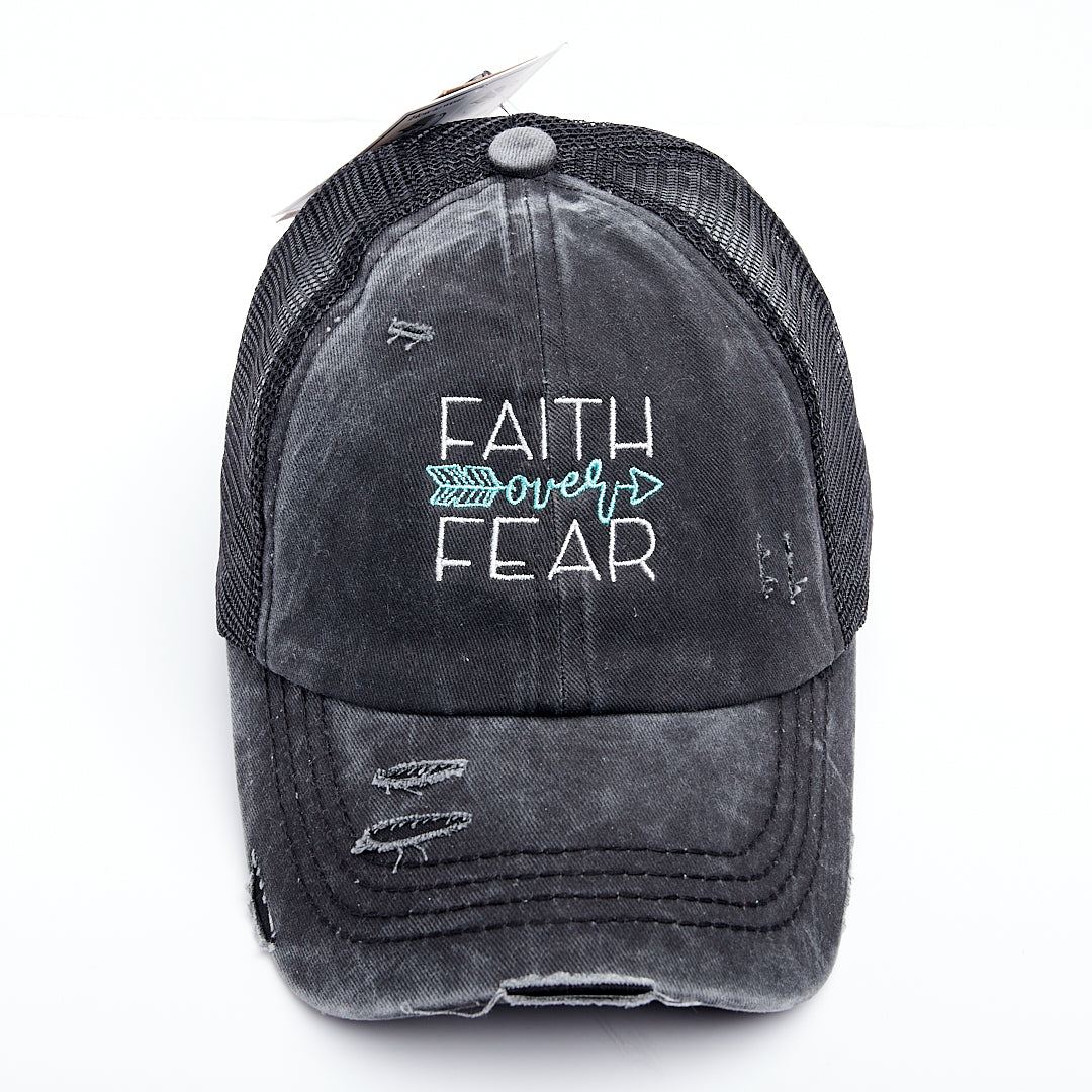 Faith Over Fear Criss Cross Ponytail Hat