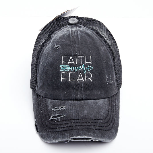 Faith Over Fear Criss Cross Ponytail Hat