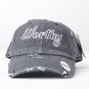 Worthy Distressed Baseball Hat Adjustable Metal Closure-Denim