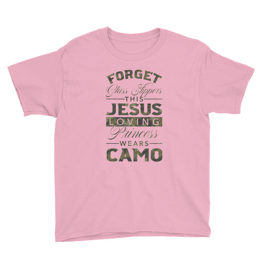 Jesus and Camo Princess Youth Short Sleeve T-Shirt