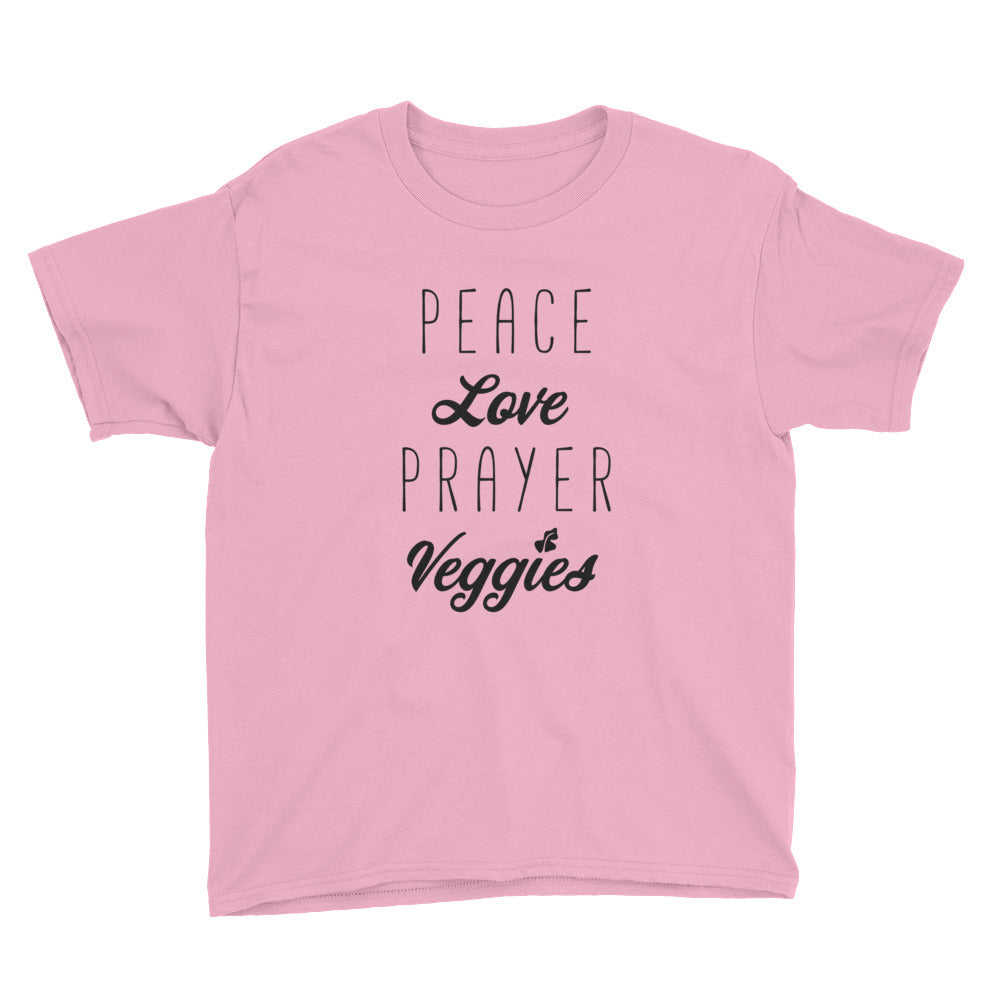 Peace Love Prayer Veggies Youth Short Sleeve T-Shirt