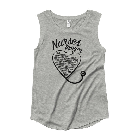 Nurses Prayer Stethoscope - Ladies’ Cap Sleeve T-Shirt