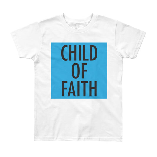 Child of Faith in blue youth t-shirt