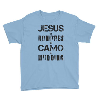 Jesus Bonfires Camo and Mudding Youth Short Sleeve T-Shirt
