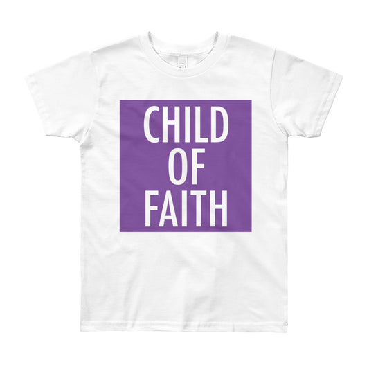 Child of Faith in purple youth t-shirt