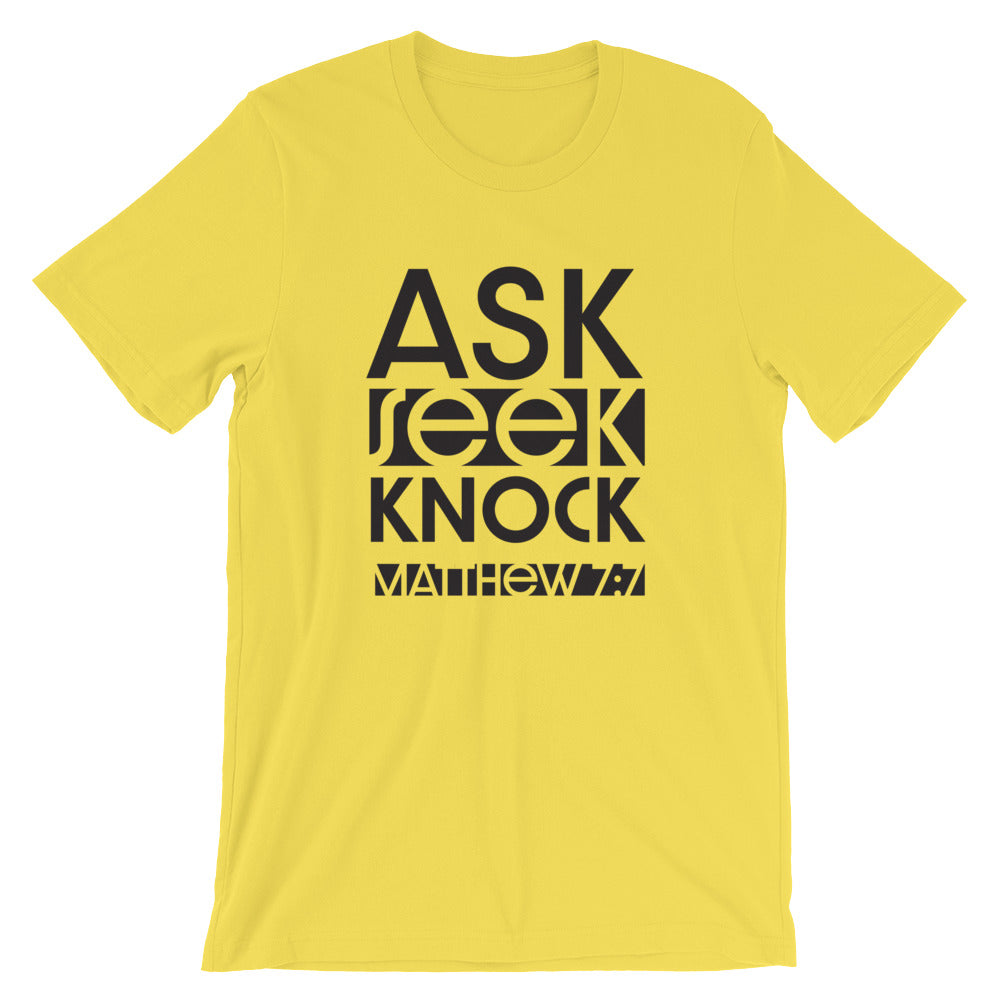 Ask Seek Knock Unisex Short Sleeve Jersey T-Shirt