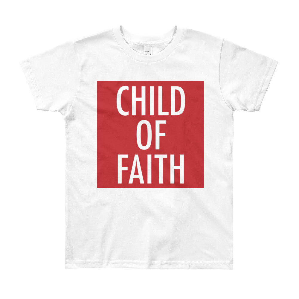 Child of Faith in red youth t-shirt