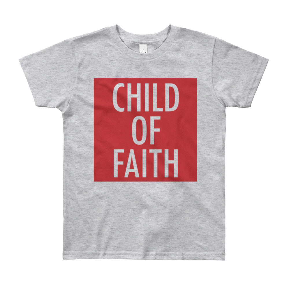 Child of Faith in red youth t-shirt