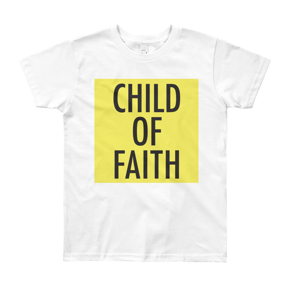 Child of Faith in yellow youth t-shirt