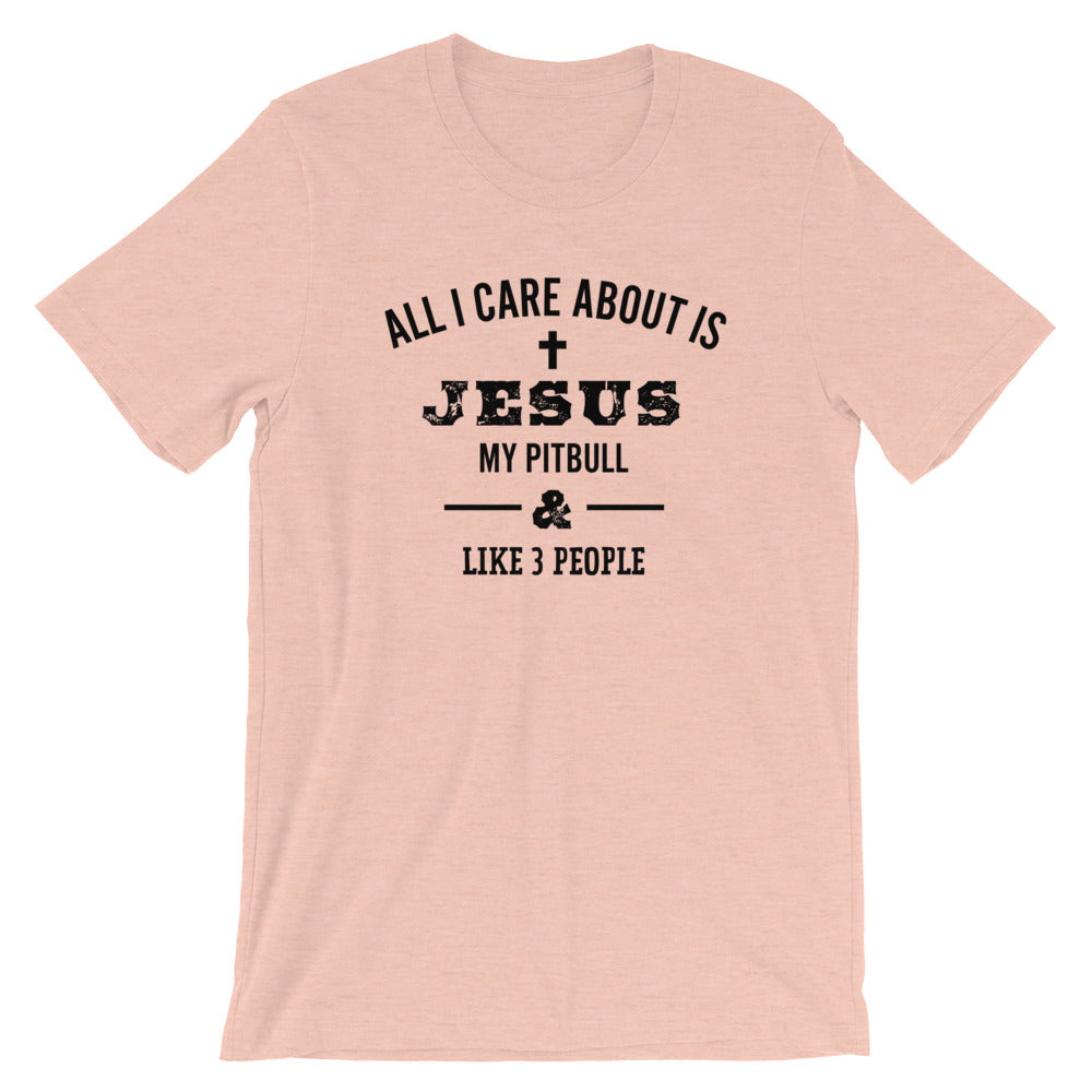 Love my Pitbull, Jesus and 3 People  Unisex T-Shirt