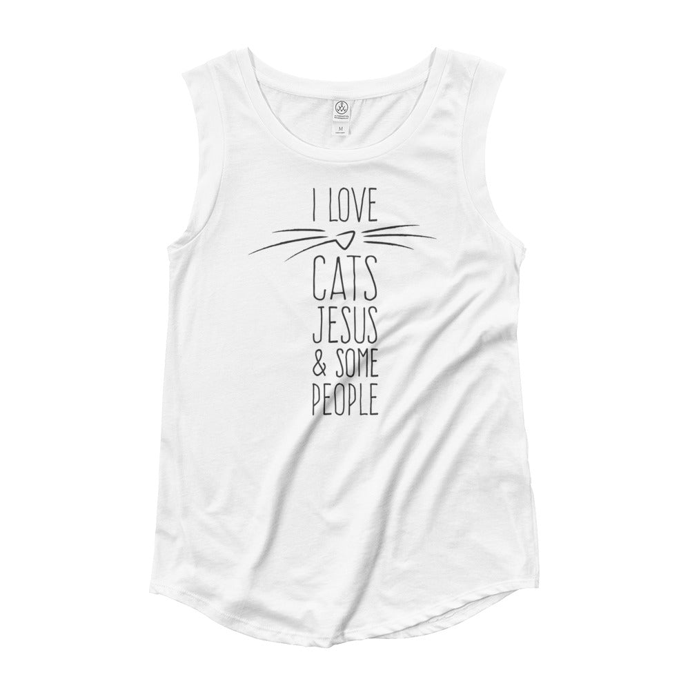 Cats, Jesus and some people Ladies’ Cap Sleeve T-Shirt