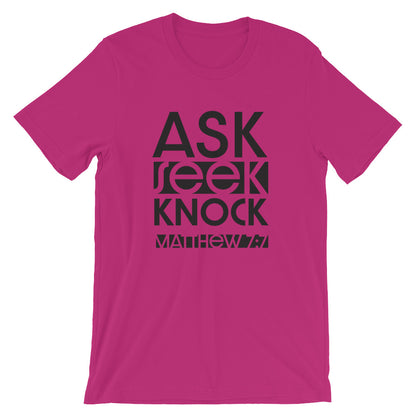 Ask Seek Knock Unisex Short Sleeve Jersey T-Shirt