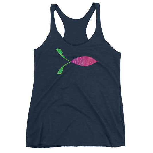 Jesus fish-beet vegetarian Women's Racerback Tank