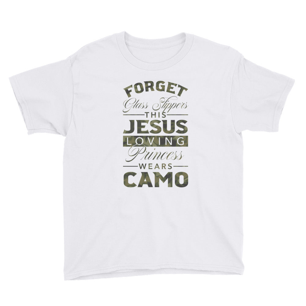 Jesus and Camo Princess Youth Short Sleeve T-Shirt