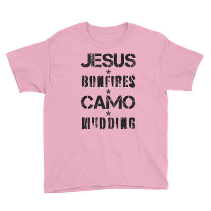 Jesus Bonfires Camo and Mudding Youth Short Sleeve T-Shirt
