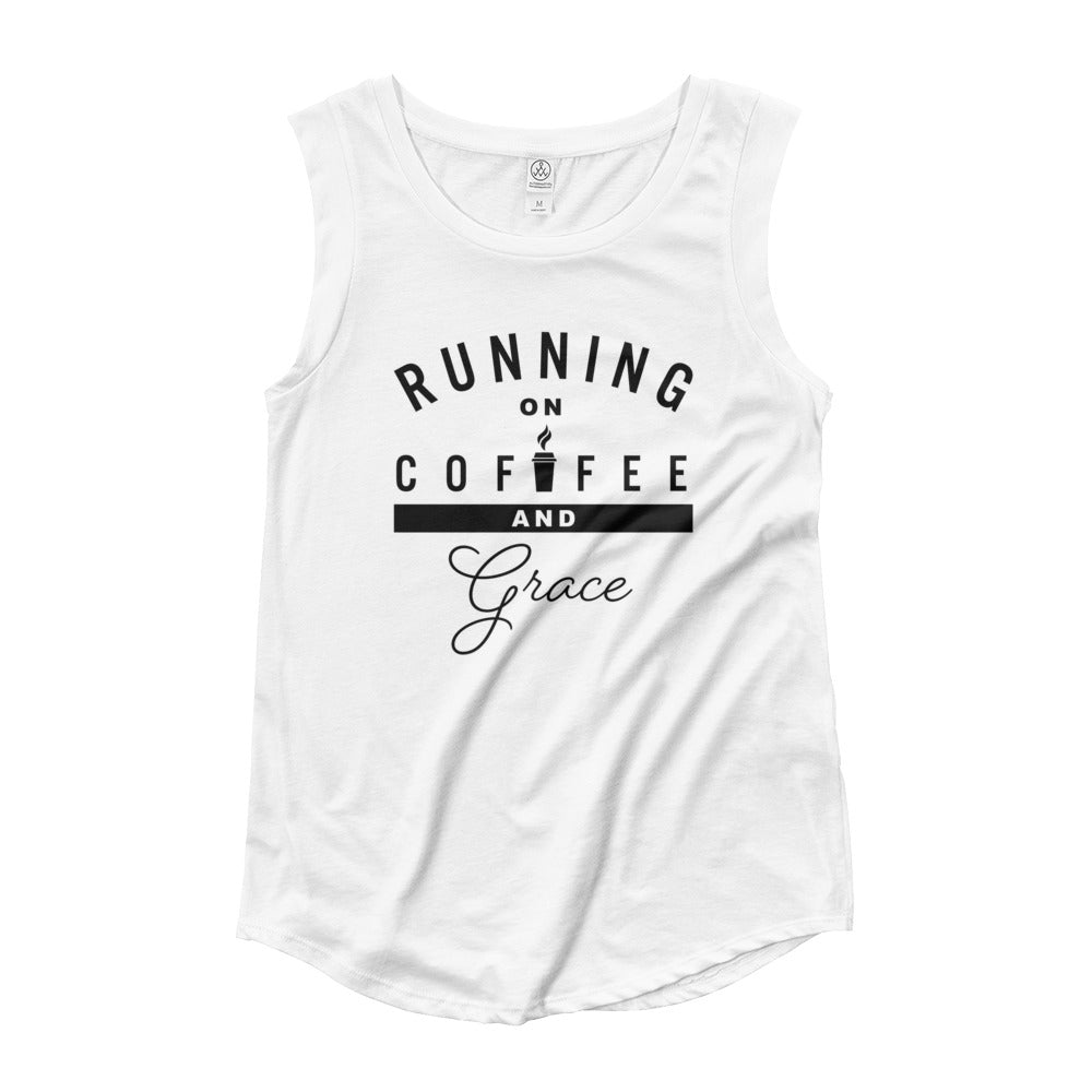 Running on Coffee and Grace Ladies’ Cap Sleeve T-Shirt