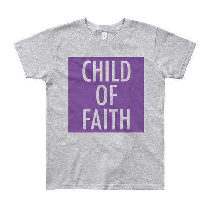 Child of Faith in purple youth t-shirt