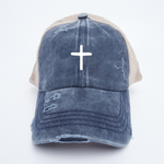 Cross Denim Criss Cross High Pony Ball Cap